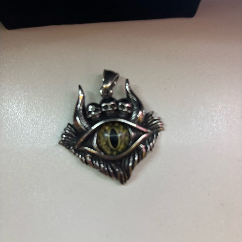 Mystic Eye Silver-Tone Pendant with Green Cat Eye